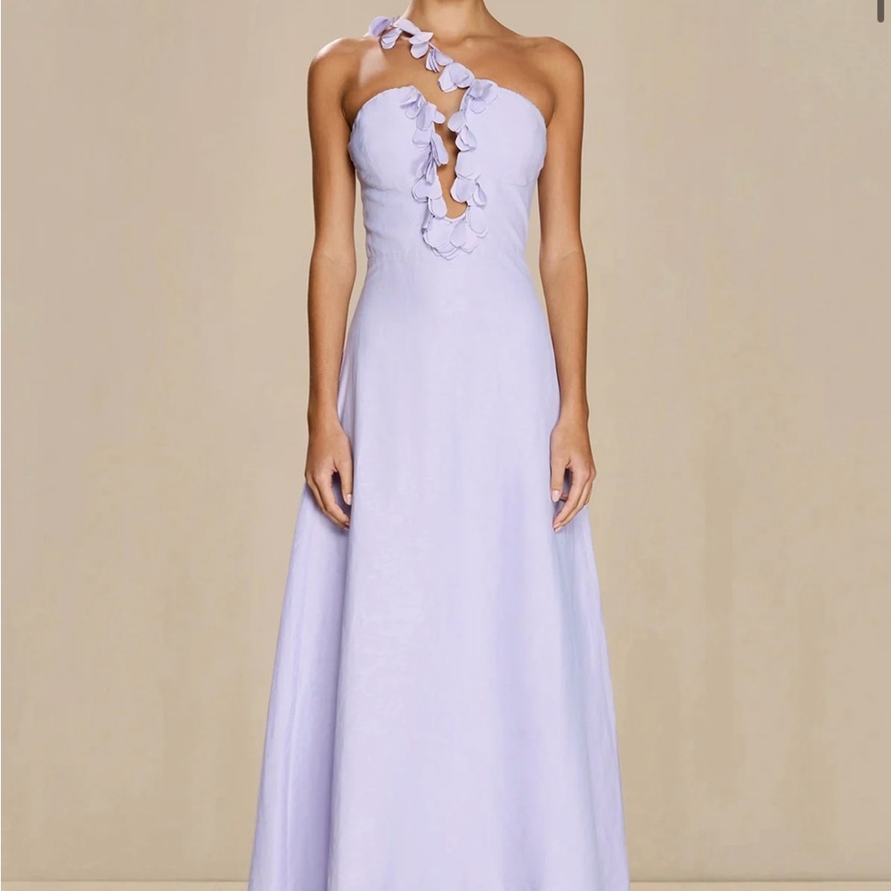 One-Shoulder Lavender Ruffle Evening Dress
